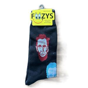 Foozys Fun Abe Lincoln Red Blue Black Crew Length Socks Mens One Size New